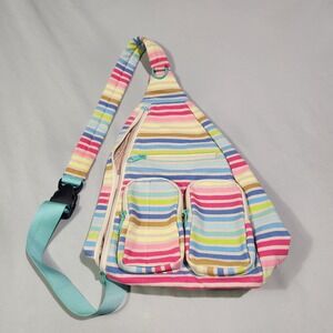 Rainbow Striped Crossbody Cargo Sling Canvas Backpack Pastel No Boundaries